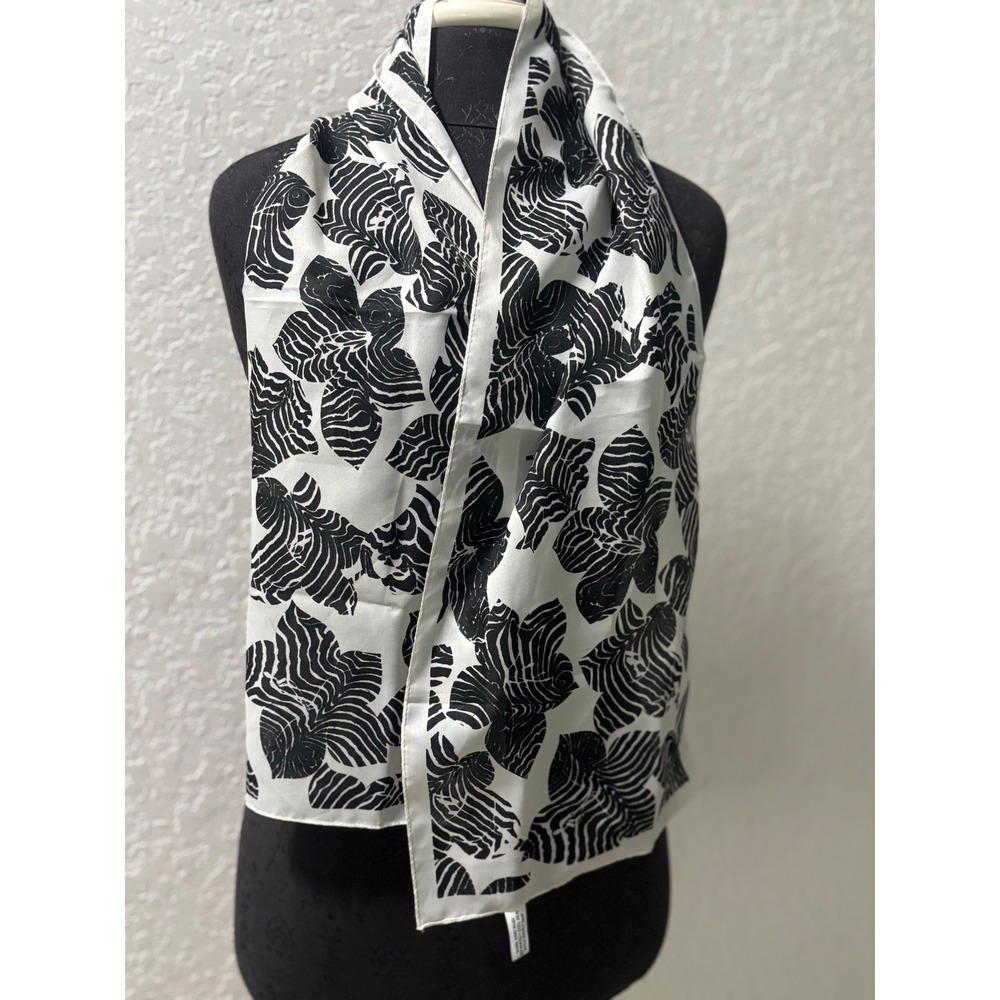 Made in Italy Black White Floral Zebra Print Scarf Long Rectangular RN‎ 66966